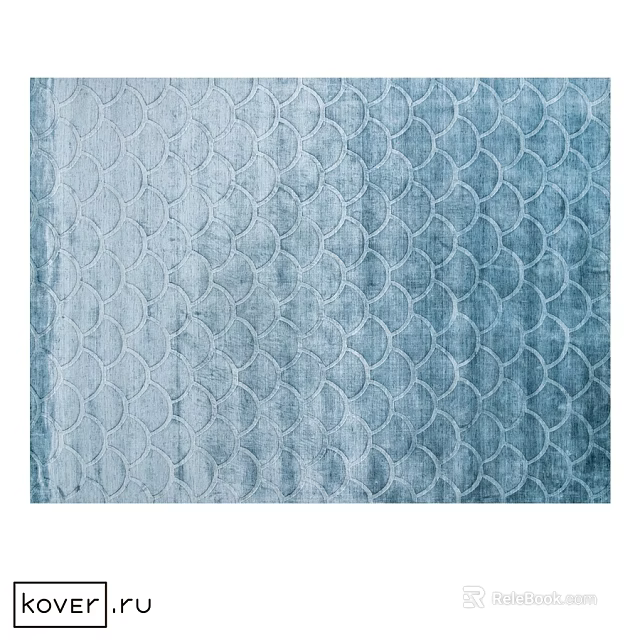 Light Blue Square Rug With Fish Scale Pattern And Soft Textured Surface 3d model 