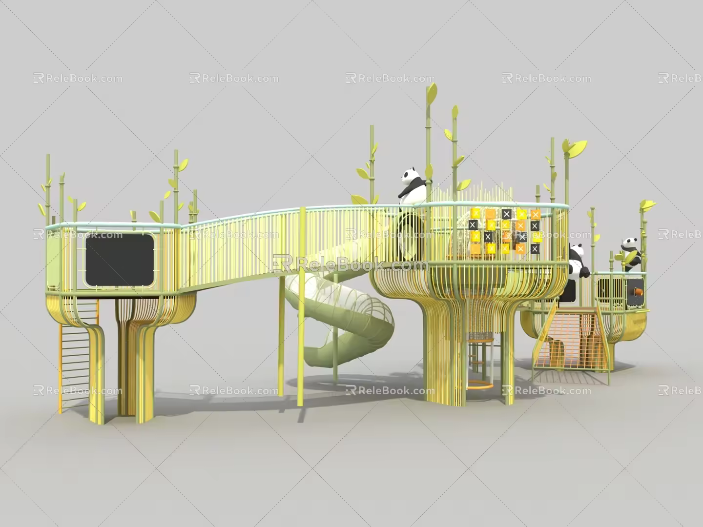 Children's Non-standard Amusement Slide Park Slide Panda Slide Children's Gallery Frame Kindergarten Non-power Physical Slide Stainless Steel Slide 3d model