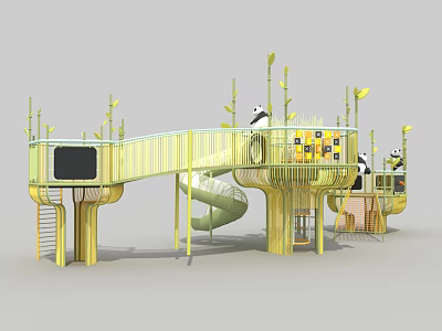 Children's Non-standard Amusement Slide Park Slide Panda Slide Children's Gallery Frame Kindergarten Non-power Physical Slide Stainless Steel Slide 3d model