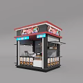 Small Food Kiosk With Red Roof Black Structure Signboard And Food Displays