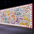 Youth With You Cast Group Photo on Stage With Neon Lights and Colorful Background Design