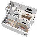 Bird's Eye View of House Interior Layout With Living Room Dining Area And Bedrooms