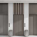 Modern Elevator Hallway With Three Dark Brown Doors And Gray Panels