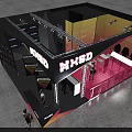 NHSD Exhibition Booth Modern Design With People Visiting Display Shelves And Lighting