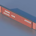 Red Brick Building Model Structure With Rectangular Shape And White Sections Arranged On Blue Background 3d model