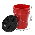Red Plastic Bucket With Black Lid Metal Handle And Size Measurements