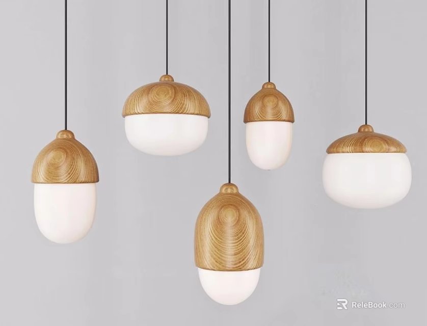 Modern Pendant Lights With Wooden Top And White Round Shade Design 3d model 