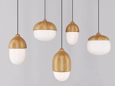 Modern Pendant Lights With Wooden Top And White Round Shade Design 3d model