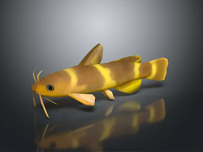 Beautiful Yellow And Brown Striped Fish With Whiskers In Striking Aquatic Form 3d model