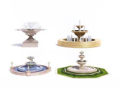 Various Decorative Fountains With Different Designs And Ornate Bases For Outdoor Spaces 3d model