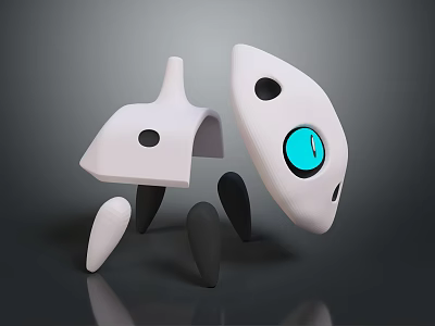Abstract Robot Creatures Design With White Bodies Blue Eye And Black Legs 3d model