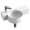 Modern White Washbasin With Chrome Faucet And Pedestal Base Design