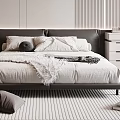 Double Bed Suspension Bed Wardrobe Dressing Table Single Chair Chandelier Carpet Background Wall Cosmetic Supplies 3d model