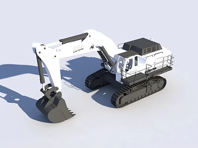 White Tracked Excavator Functional Vehicle with Heavy Duty Bucket and Cab Design for Construction Work 3d model