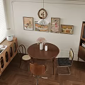 Modern Round Dining Table Set With Chairs Wooden Sideboard Wall Art Vase And Wall Clock