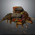 Horned Dinosaur Character Carrying Packed Cargo With Colorful Bundles And Rope Ties