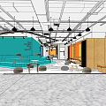 Modern Lounge Area Interior With Blue Wall Pendant Lights And Floor Cushions