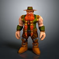 Game Movie Character With Red Braided Beard Brown Hat Green Yellow Vest And Muscular Build