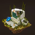 Creative Computer Scene With Green Plants Blue Accessory Keyboard On Floating Island 3d model