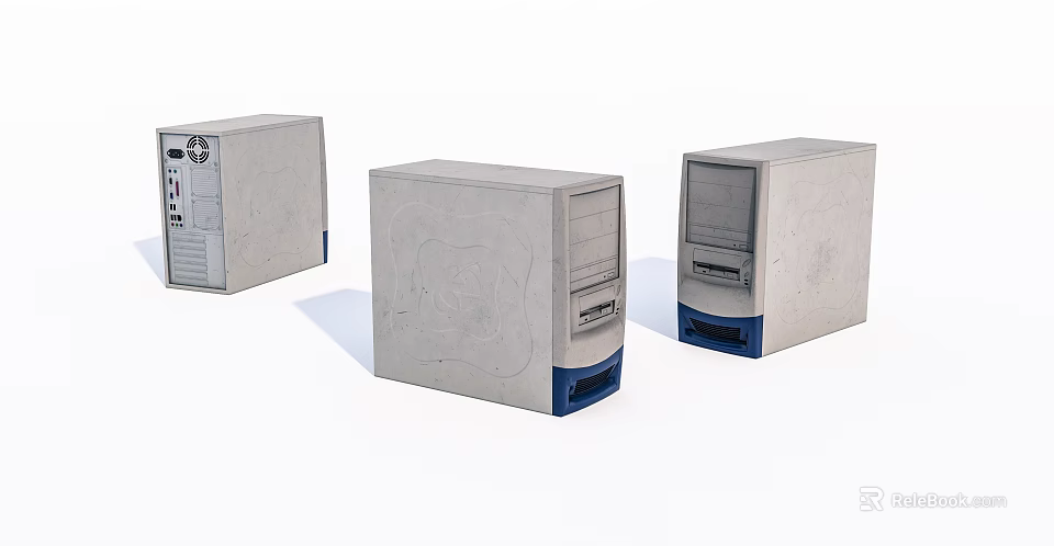 Three Retro Style Storage Cabinets With Gray Body And Blue Base Design Features 3d model 
