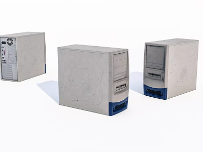 Three Retro Style Storage Cabinets With Gray Body And Blue Base Design Features 3d model
