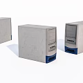 Three Retro Style Storage Cabinets With Gray Body And Blue Base Design Features 3d model