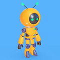 Cute Yellow Robot Featuring Green Eyes Blue Joints And Antennas On Blue Background