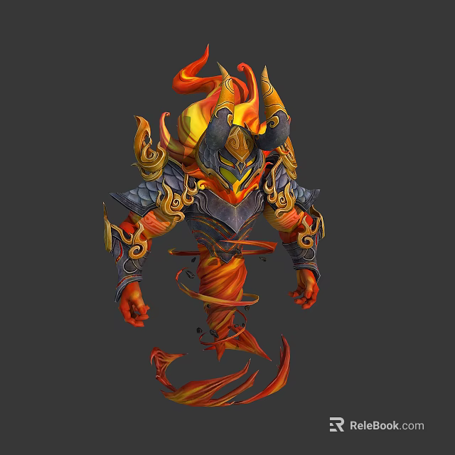 Mythical Warrior Character With Flaming Creature Features Fire Armor Horned Helmet And Ornate Details 3d model 