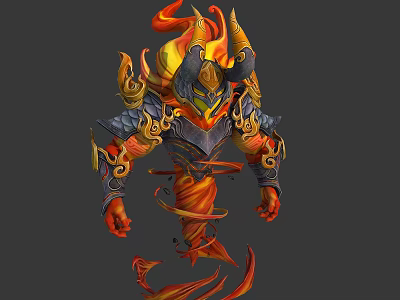 Mythical Warrior Character With Flaming Creature Features Fire Armor Horned Helmet And Ornate Details 3d model