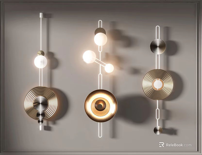 Modern Wall Lamps With Contemporary Metal Design And Round Illuminated Shades 3d model 