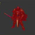 Fantasy Warrior In Ornate Gold And Purple Armor Holding Colorful Sword With Cloak