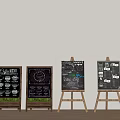 Chalkboard Menu Displays On Wooden Stands With Various Cafe Food And Drink Designs