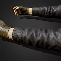 Hands Clenched in Leather Gloves with Dark Leather Sleeves Against Gray Background with Visible Shadows