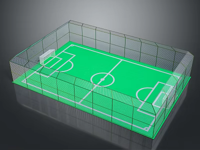 Football Field With Green Turf Enclosed Fence And White Field Markings 3d model