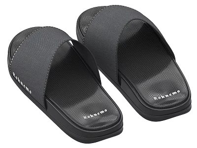 Black Open Toe Slippers With Textured Non Slip Sole And Fabric Strap 3d model
