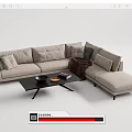 Light Gray Sectional Sofa with Multiple Cushions Brown Blanket and Black Coffee Table Modern Interior 3d model