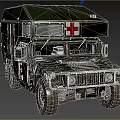 Camouflage Green Military Ambulance Vehicle With Red Cross Markings For Medical Transport In Outdoor Field