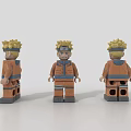 Building Blocks Character with Orange Outfit Yellow Hair Headband Three Different Angles