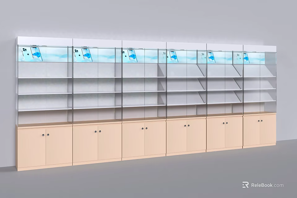 Entryway Cabinet and Sideboard with Glass Doors Shelves and Beige Cabinet Storage 3d model 