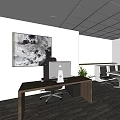 Modern Public Office Space With Open Workstations Green Plants And Large Windows 3d model