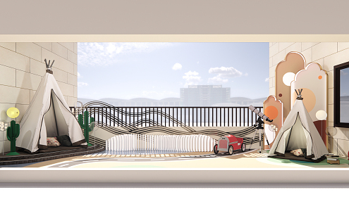 Modern Balcony Public Area Balcony 3d model