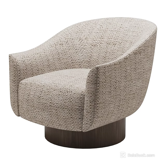 Modern Beige Textured Leisure Chair With Curved Backrest Armrest And Wooden Base 3d model 