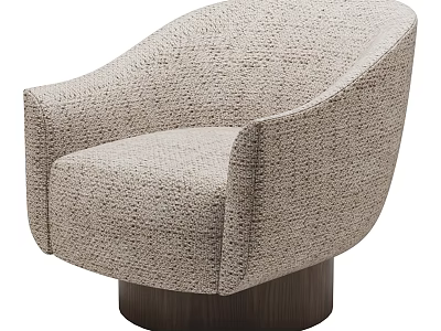 Modern Beige Textured Leisure Chair With Curved Backrest Armrest And Wooden Base 3d model