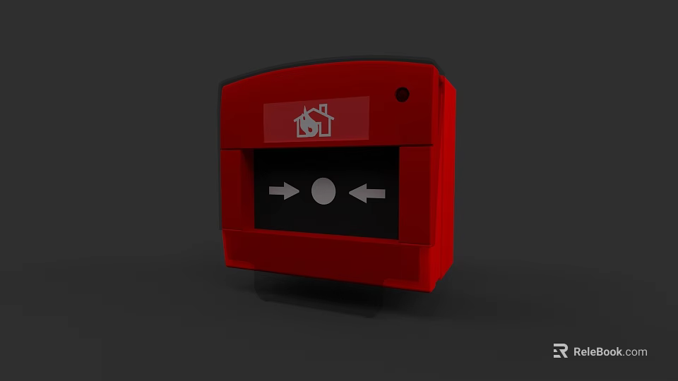 Fire Equipment Red Fire Alarm Button with House Icon and Arrows Pointing to Round Button 3d model 