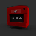 Fire Equipment Red Fire Alarm Button with House Icon and Arrows Pointing to Round Button