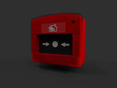 Fire Equipment Red Fire Alarm Button with House Icon and Arrows Pointing to Round Button 3d model
