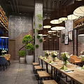 Cozy Restaurant Exterior Design With Living Plant Wall Large Windows And Brick Walls