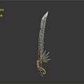 Ornate Fantasy Sword With Colorful Decorations And Intricate Blade Patterns