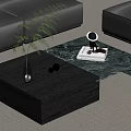 Modern Living Room Coffee Table With Wooden Base Marble Top Green Plant And Glass Vase