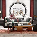 New Chinese-style Double Sofa Coffee Table Combination 3d model